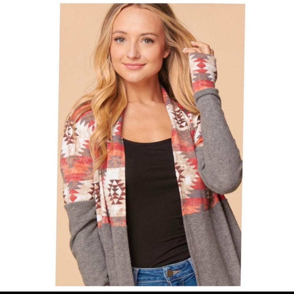 Aztec print at top Sweater Cardigan. - Picture 5 of 9